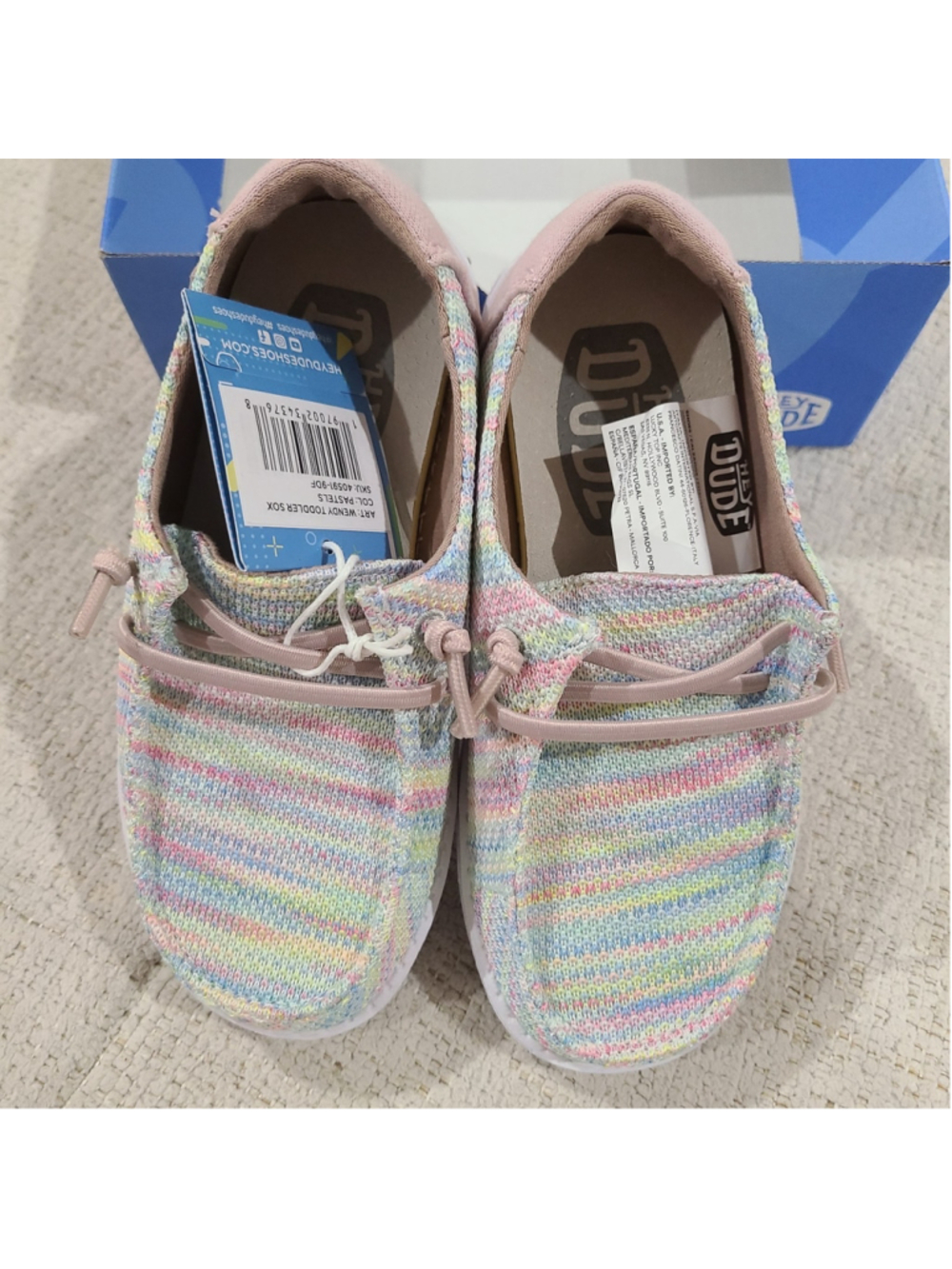 NEW Hey Dude size 10 Toddler Pink Wendy Stretch Sox Moc Shoes Pastel Rainbow - Picture 9 of 11